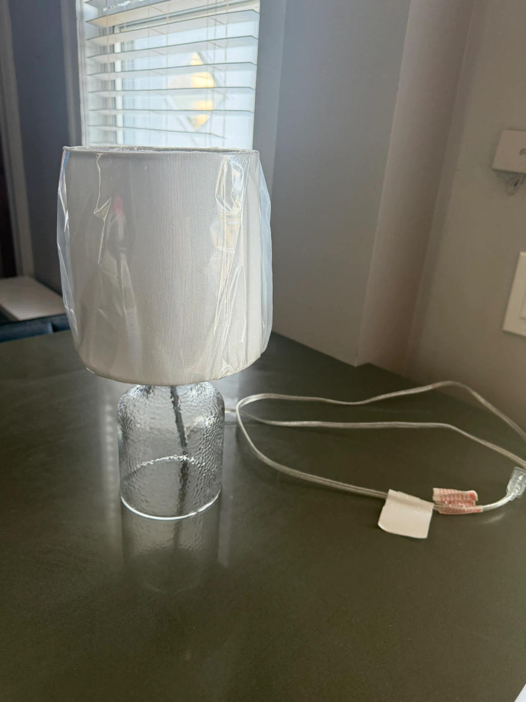 Small Glass Base Table Lamp with White Shade