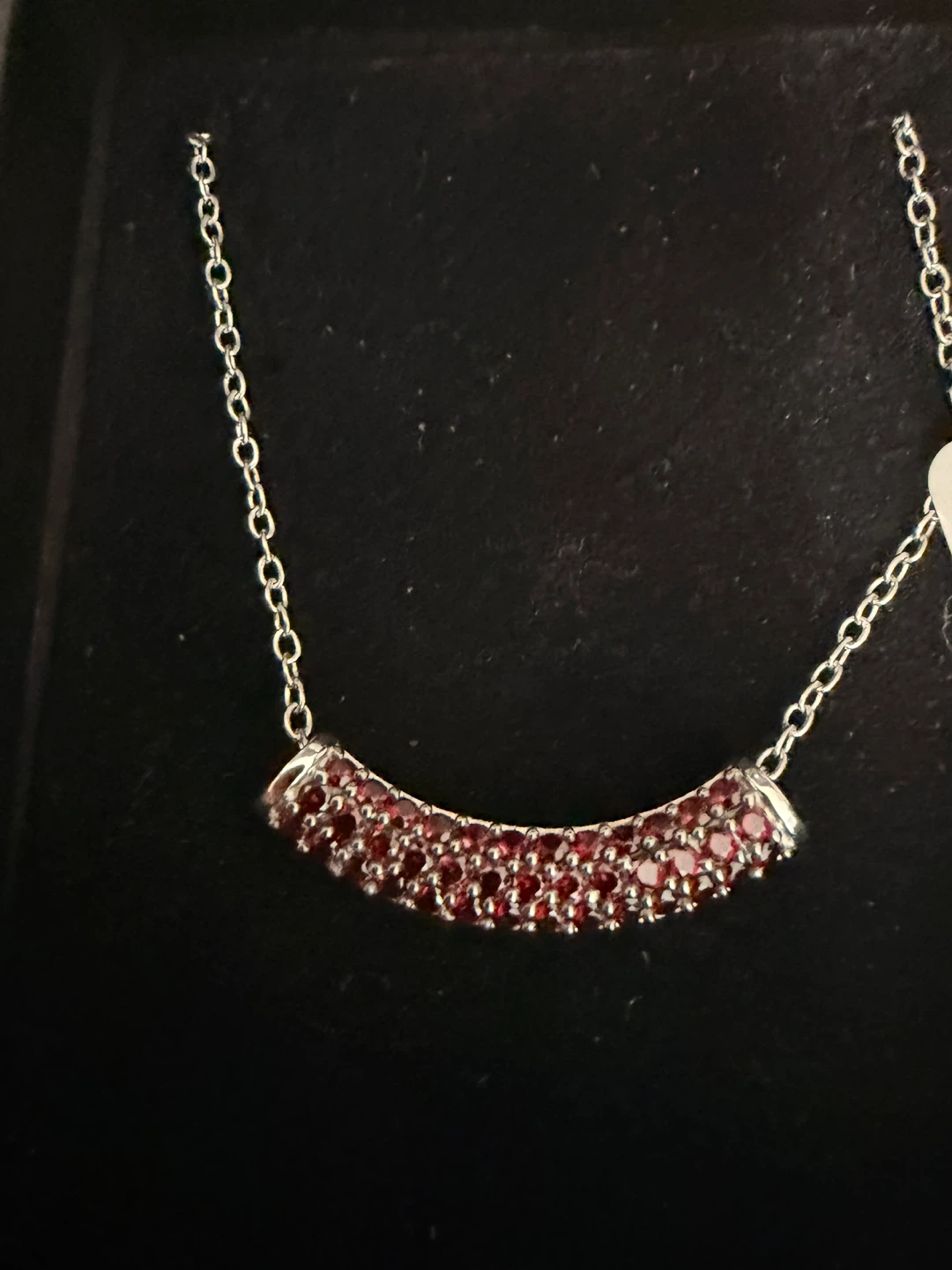 Sterling silver 925 Curved Bar necklace with garnet