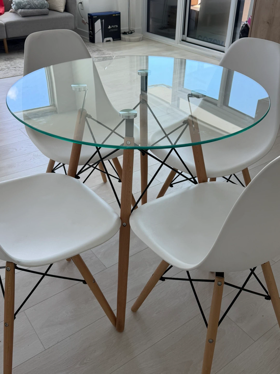 Aykah Eiffel Glass Dining Table Set with 4 Chairs - photo 4
