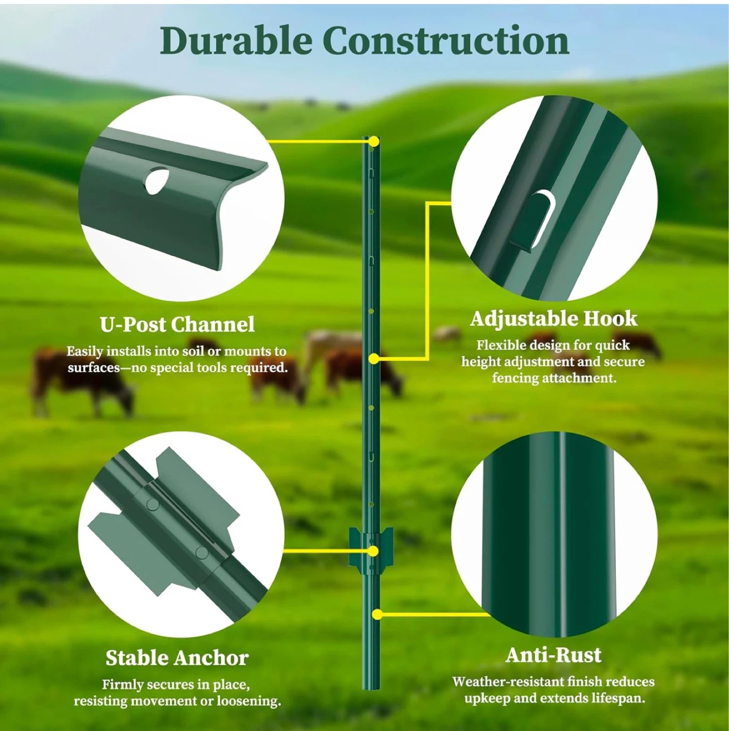Green Metal Fence Post - 5FT (10pcs) - photo 3