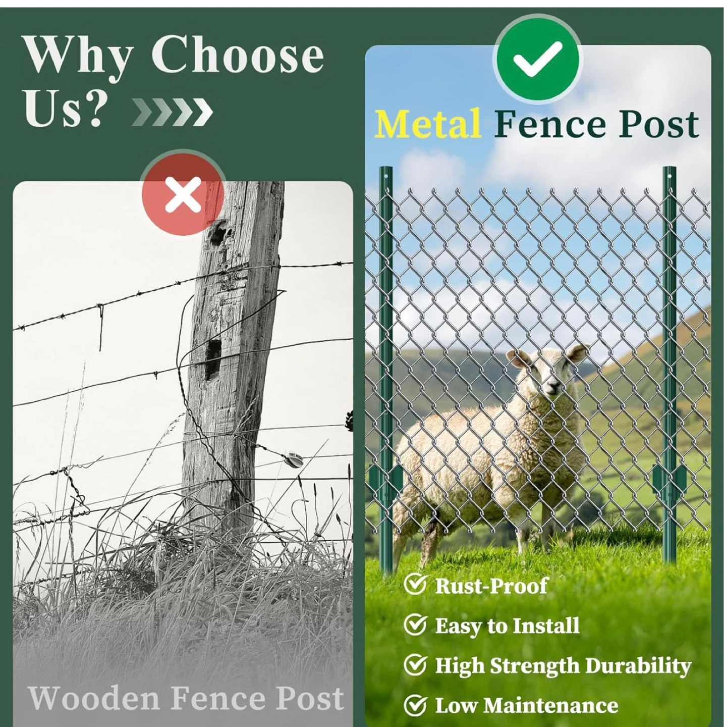 Green Metal Fence Post - 5FT (10pcs)