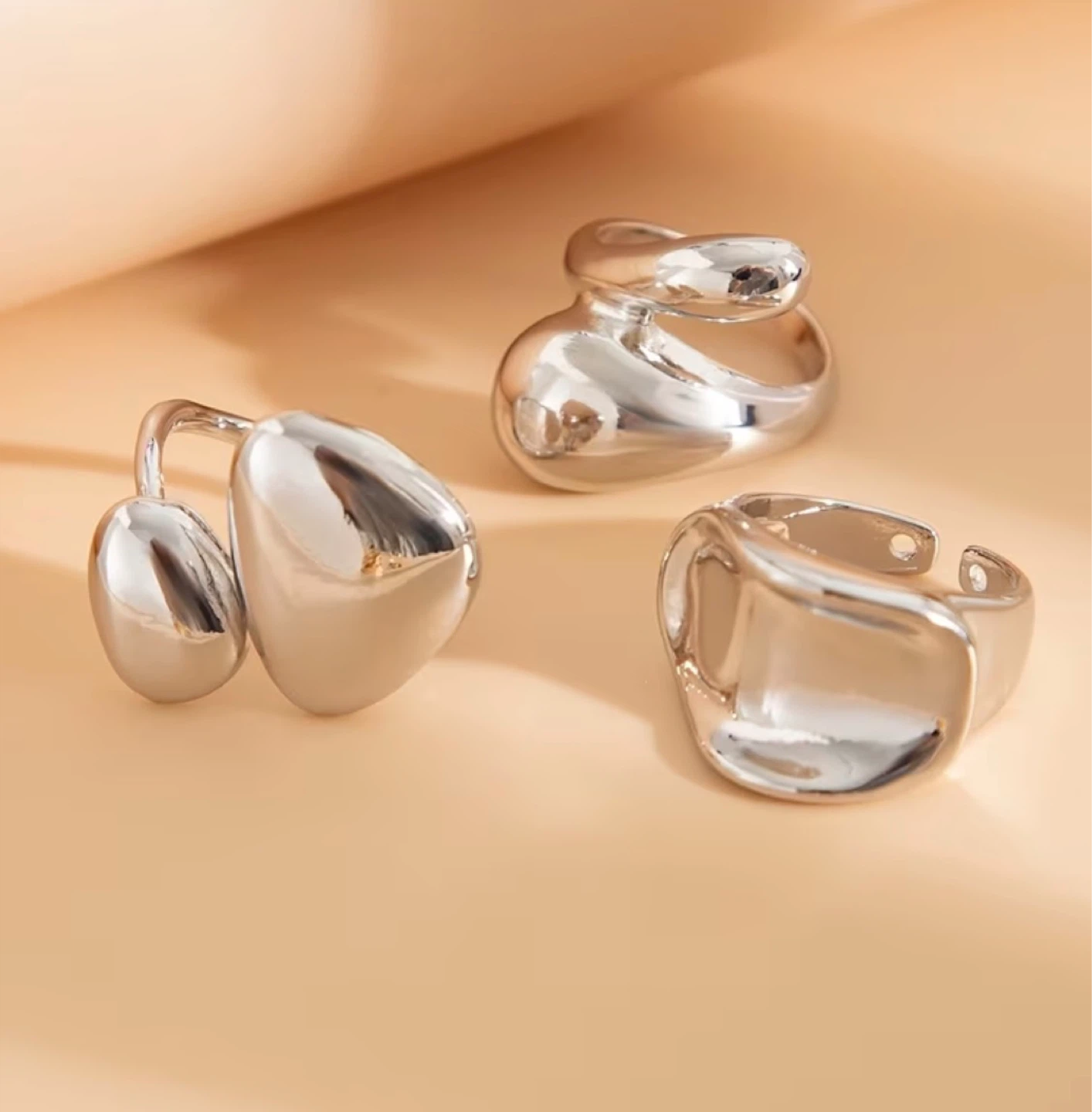 Silver Chunky Dome Ring Set (3 Pieces) - photo 5