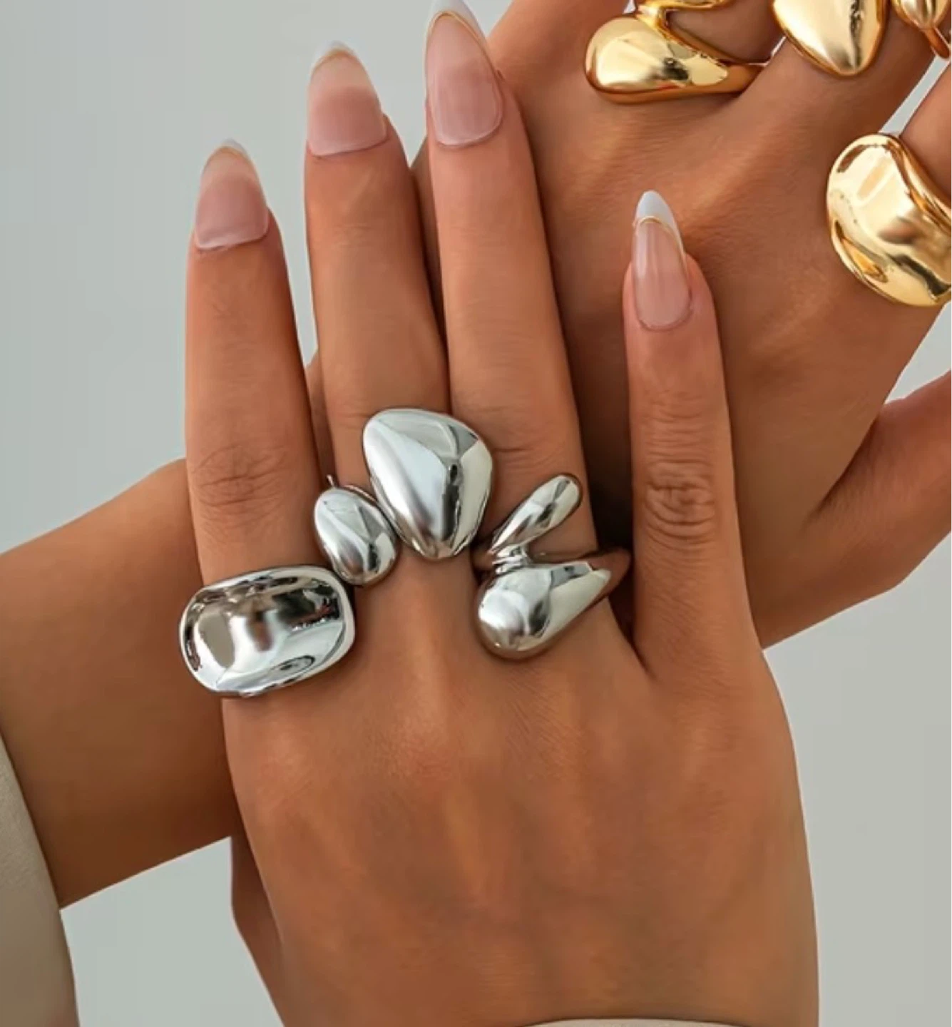 Silver Chunky Dome Ring Set (3 Pieces) - photo 2