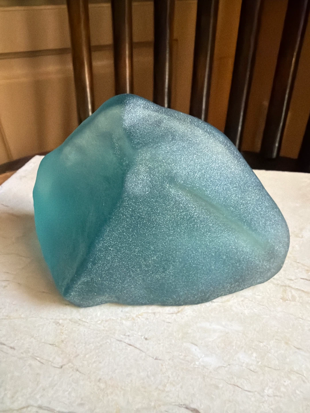 Teal Glass Art Piece with Hummingbird and Flowers - photo 2
