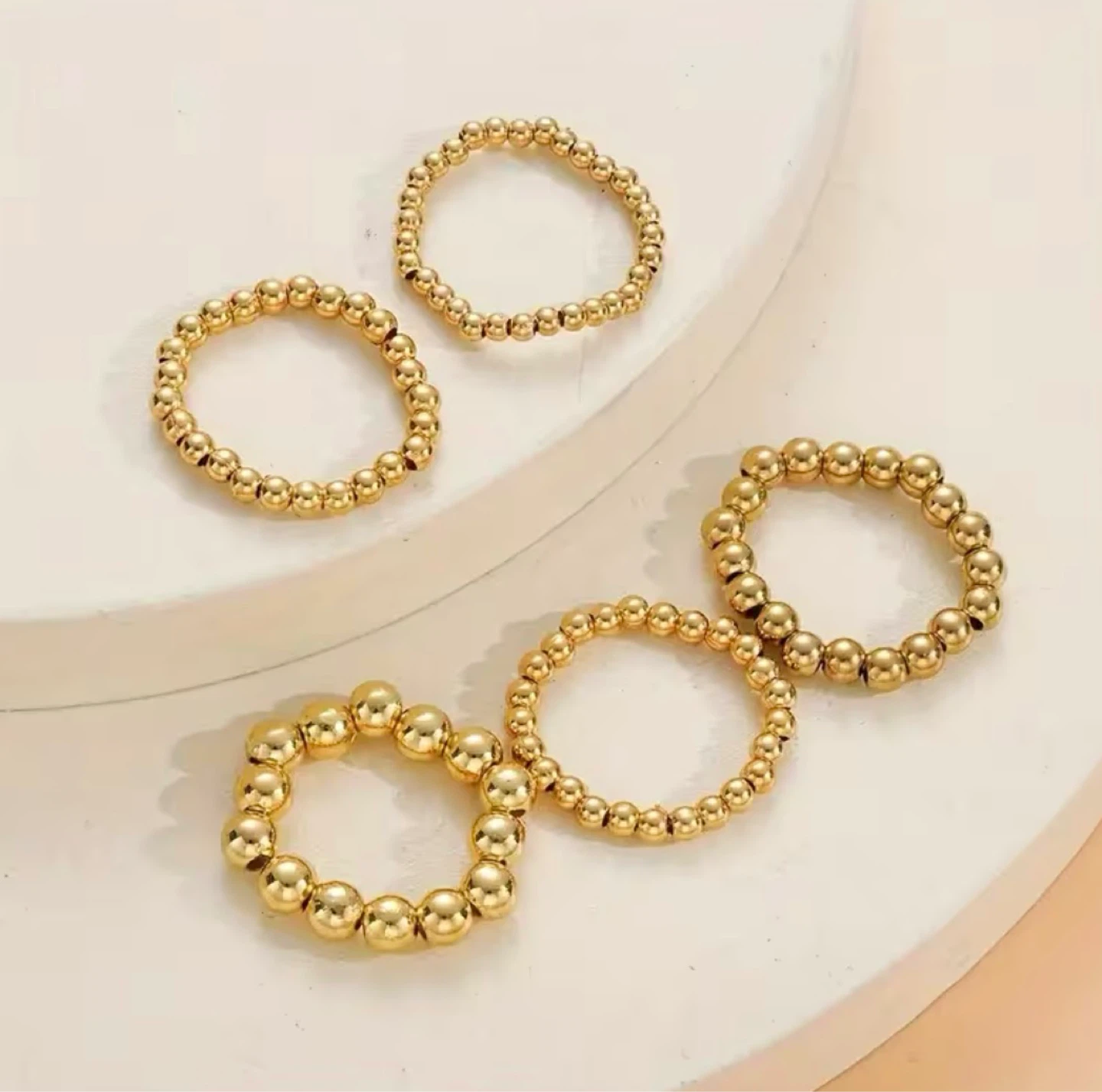 Gold or Silver Beaded Stacking Ring Set (5 Rings) - photo 2