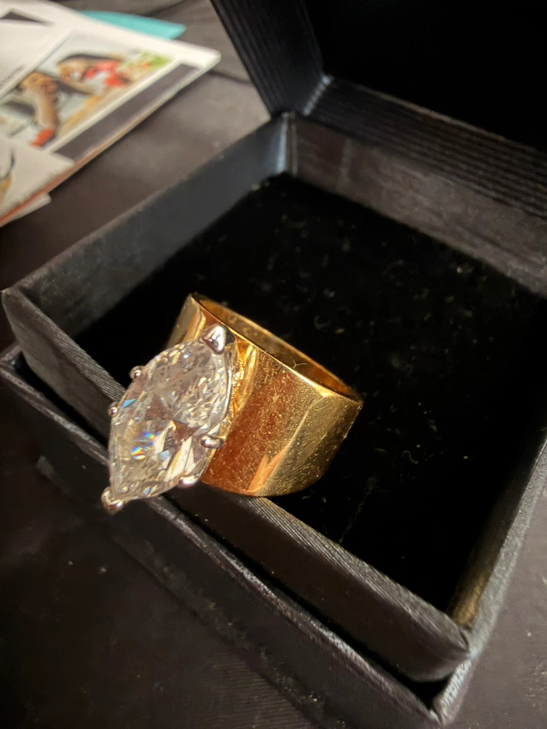 Marquise Cut Ring in Gold tone Band size 6 - photo 2