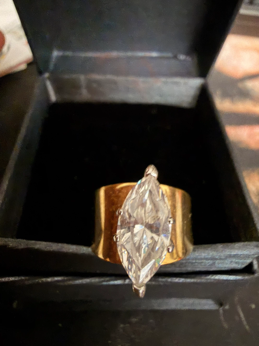 Marquise Cut Ring in Gold tone Band size 6
