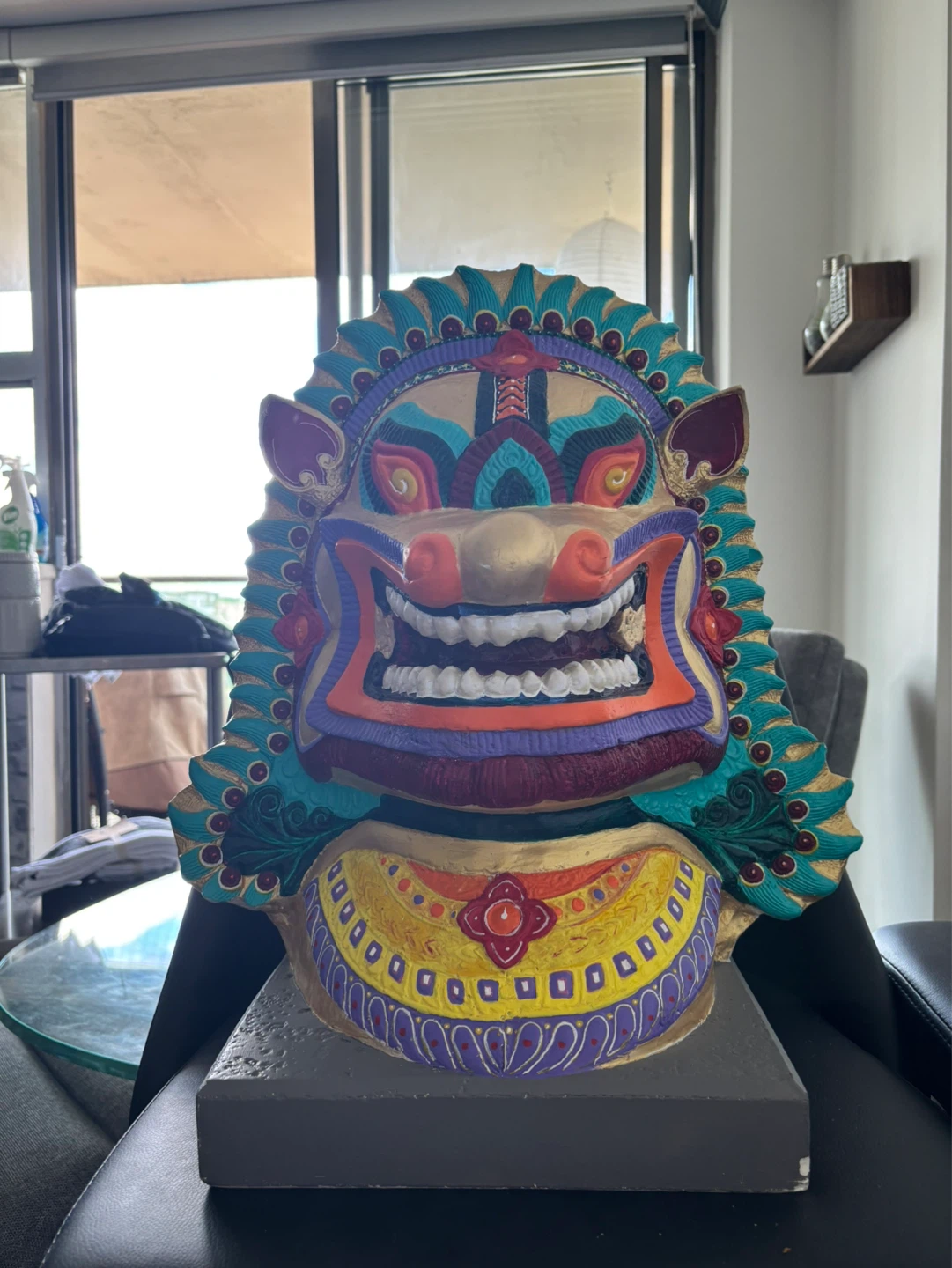 Hand Painted Balinese lion guardian sculpture