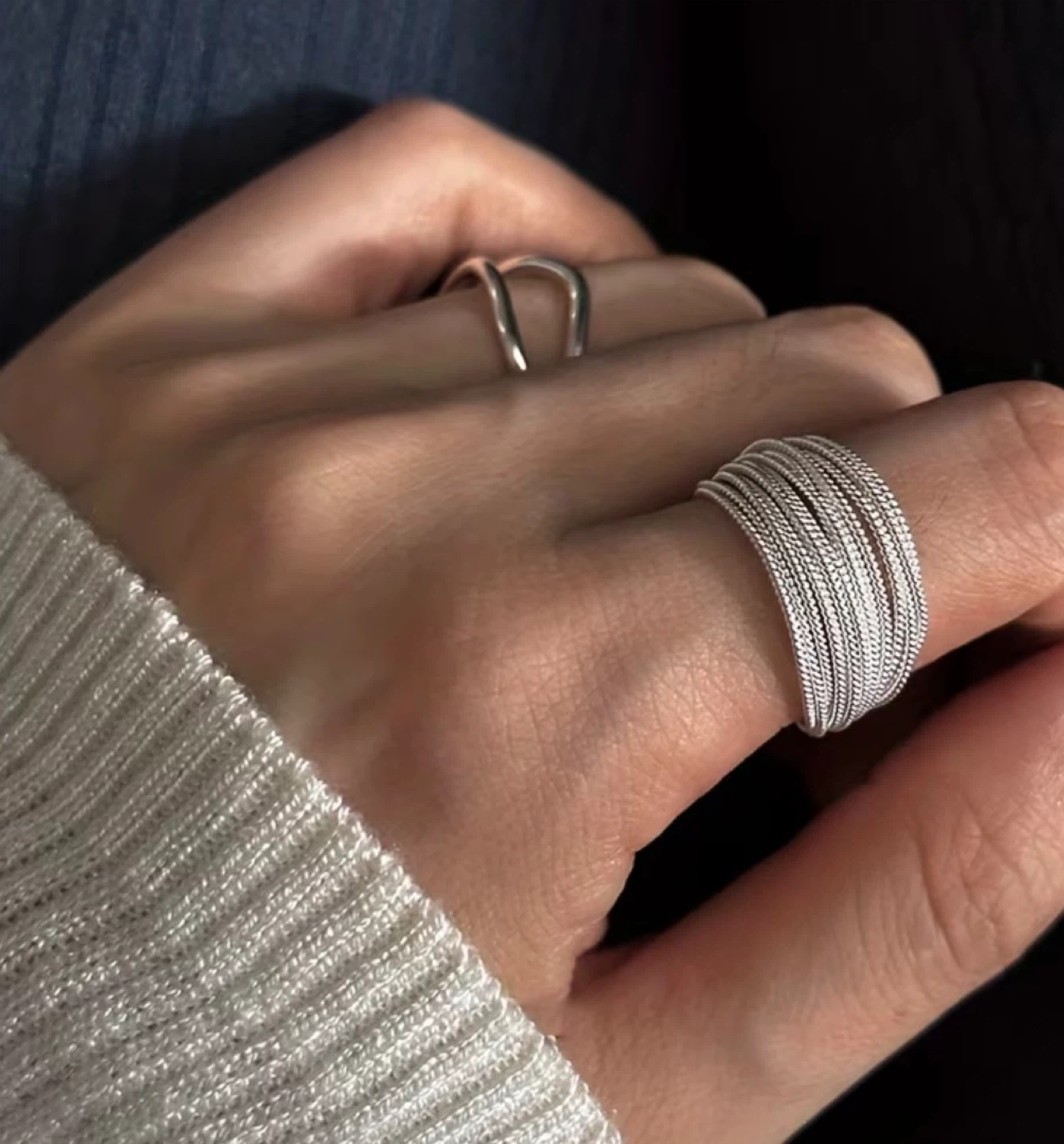 Silver Multi-Layer Twisted Chain Ring