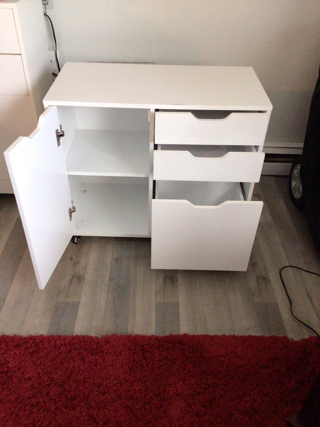 White Rolling Storage Cabinet with Drawers and Door - photo 2