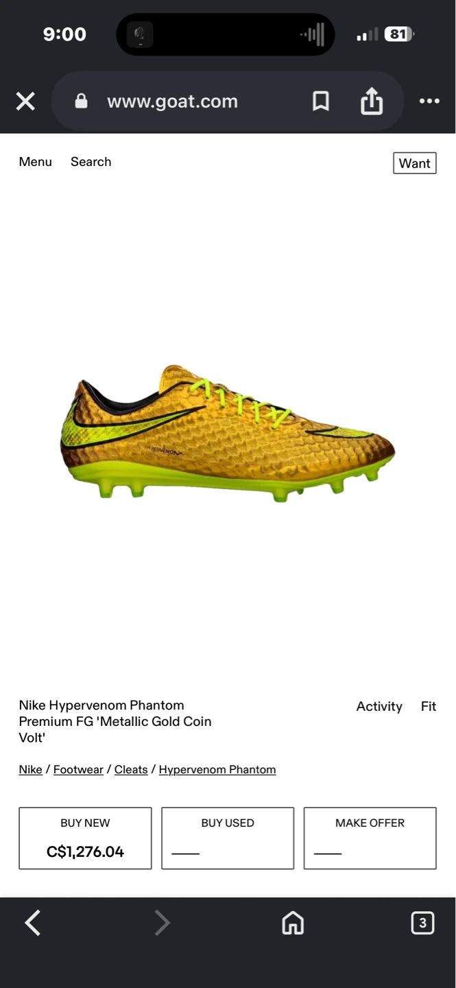 Nike Hypervenom Phantom FG Soccer Cleats MENS SIZE 11.5