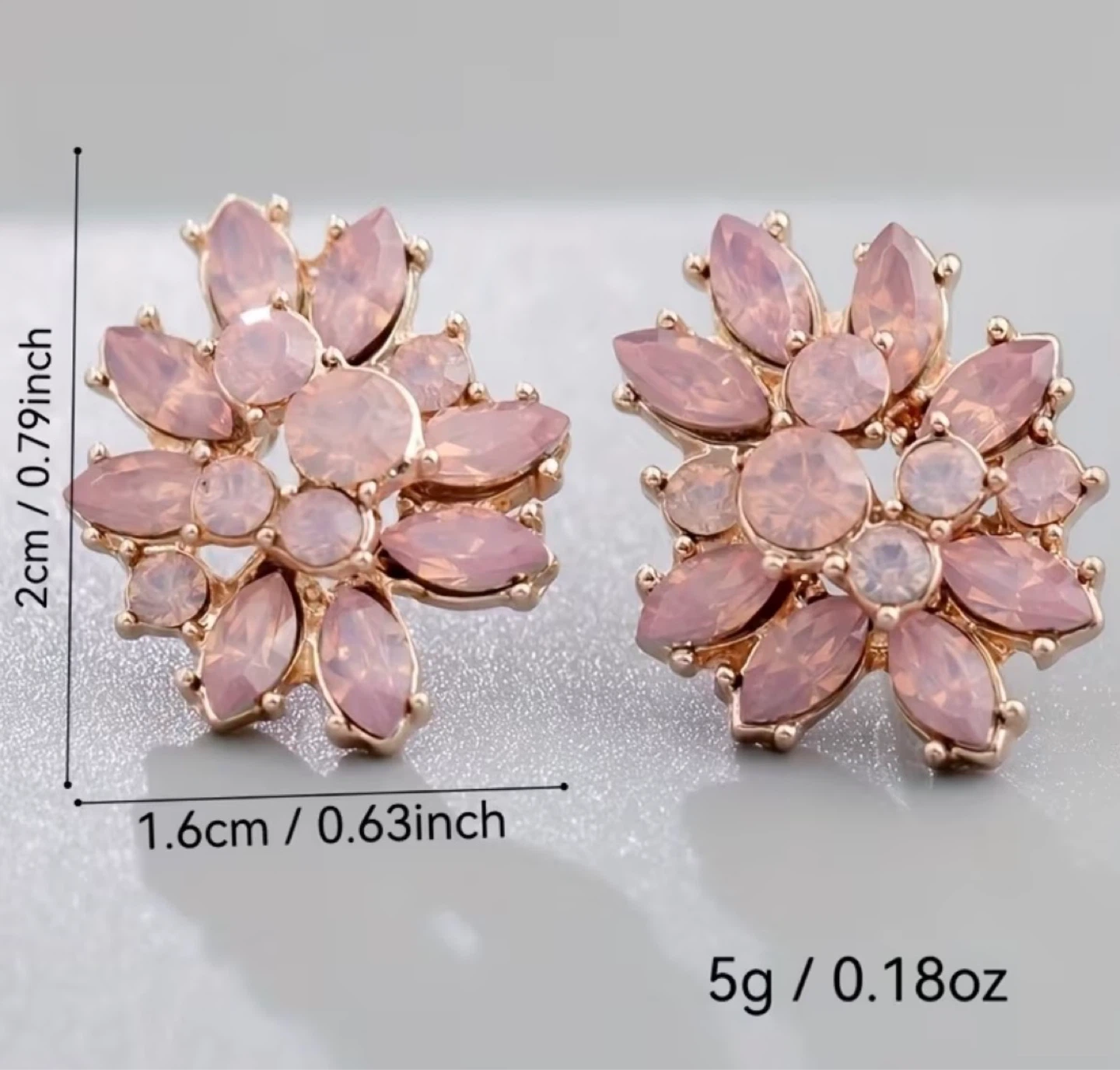 Rose Gold Pink Crystal Flower Stud Earrings - photo 2