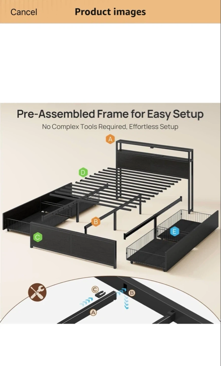 Queen Platform Bed Frame with LED Headboard & Storage Drawers - photo 3
