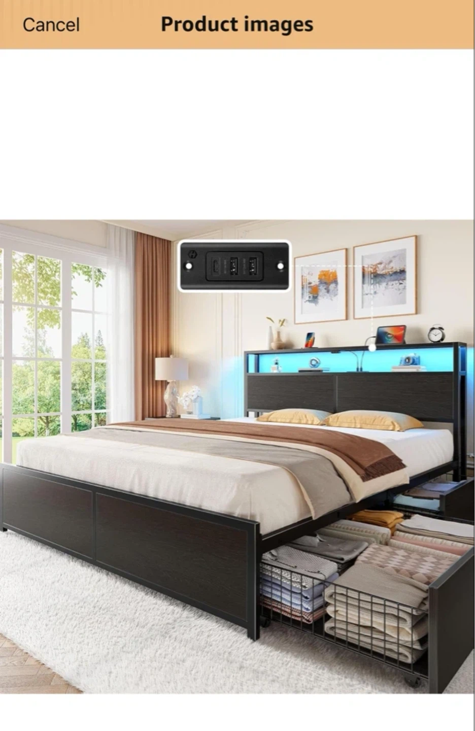 Queen Platform Bed Frame with LED Headboard & Storage Drawers - photo 4
