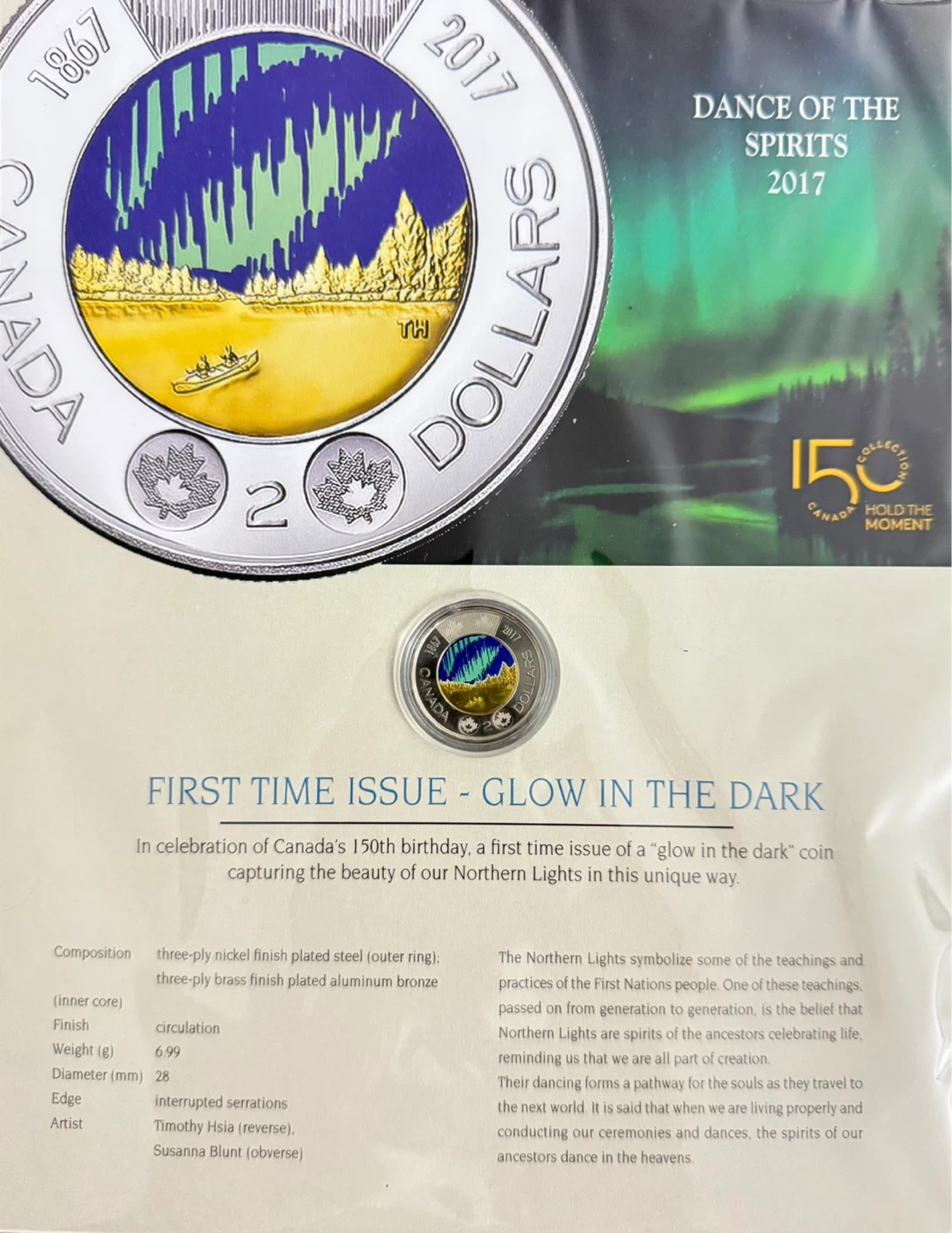 Canada 2017 "Dance of the Spirits" Glow in the Dark Coin - photo 2