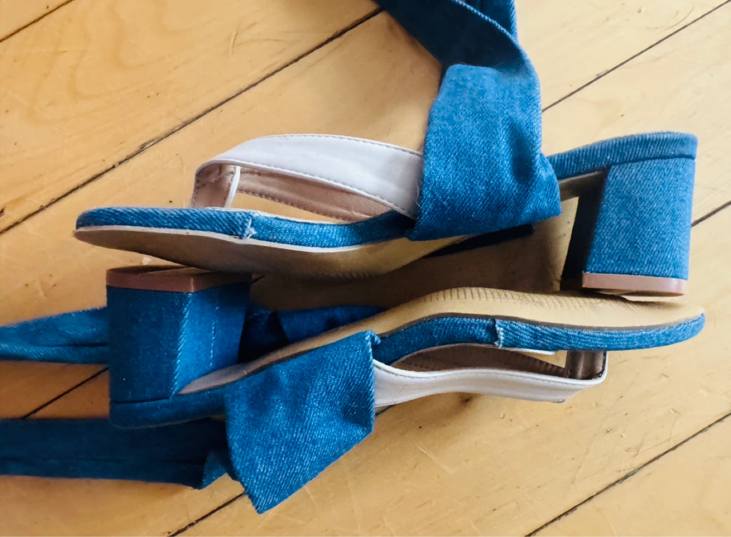 Sandales à talon bloc en denim avec lanières - photo 4