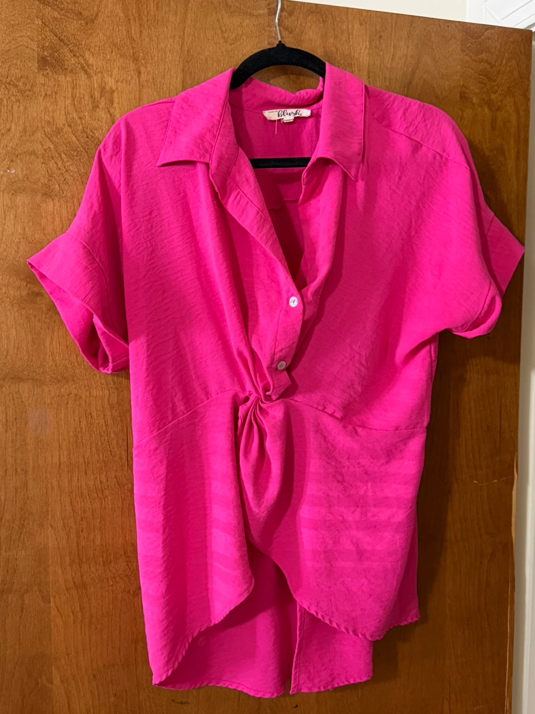 Hot Pink "Blush" Button-Up Twist Front Shirt