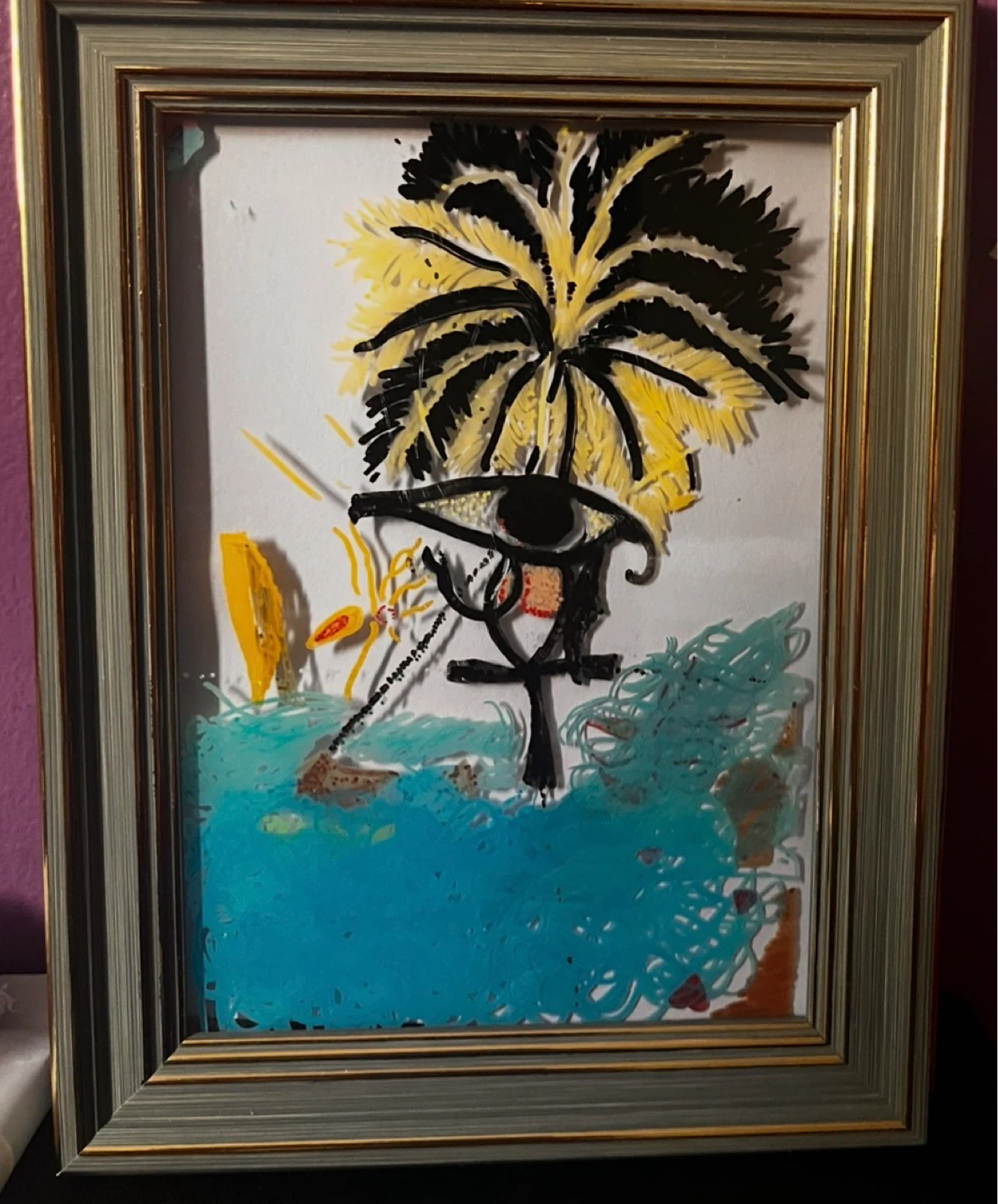 Framed Artwork with Egyptian Eye and Ankh Symbol