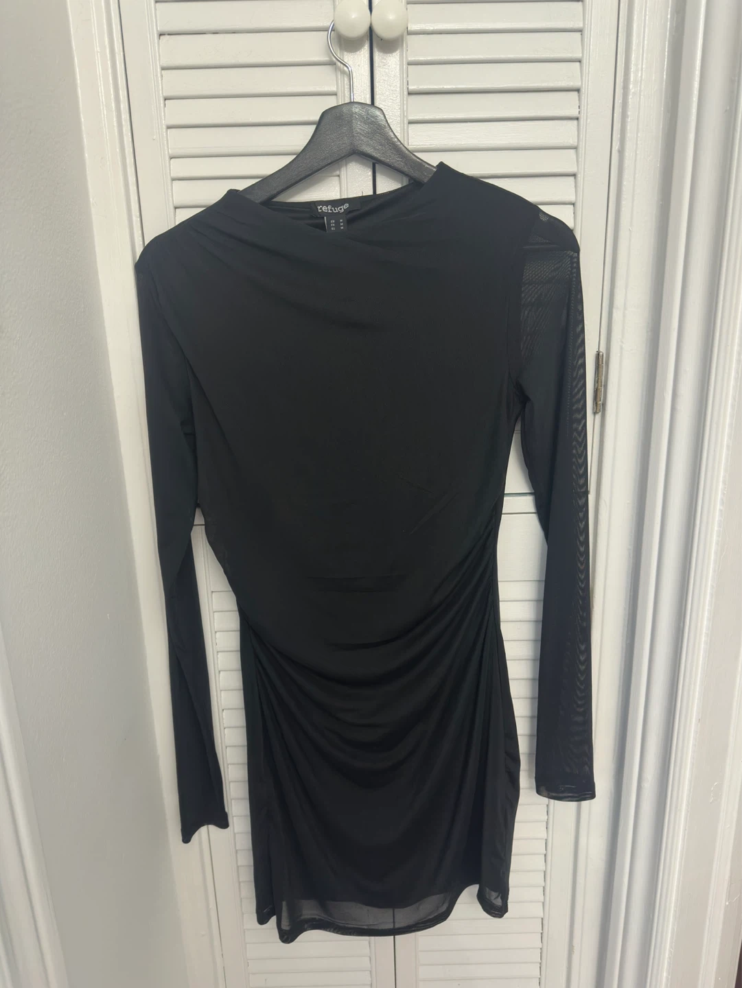 Refuge Black Mesh Ruched Dress