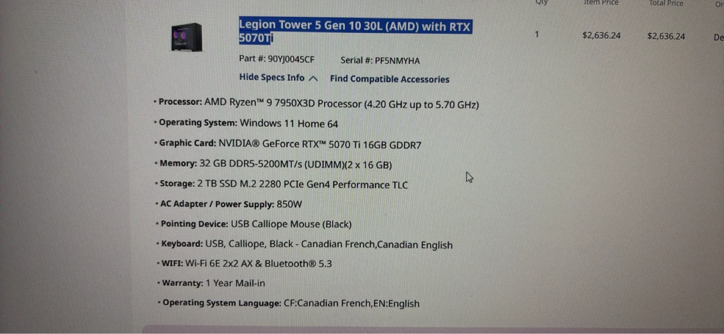Lenovo Deaktop with RTX5070