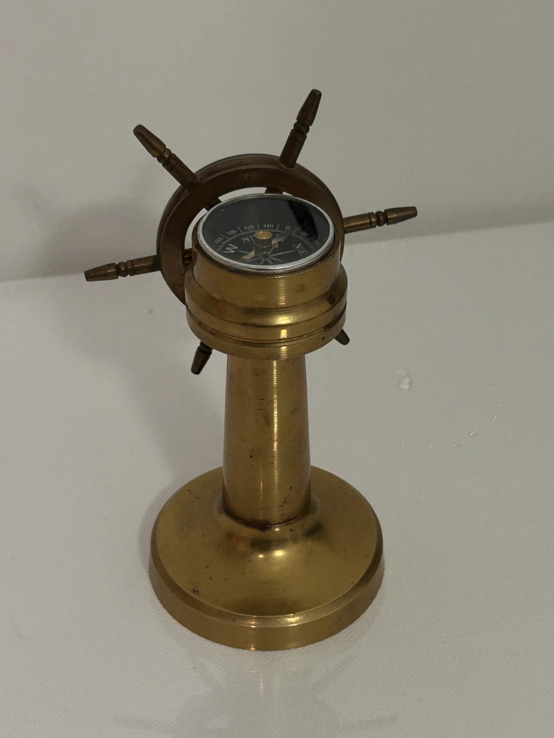 Brass Ship Wheel Compass Desk Decor - photo 2