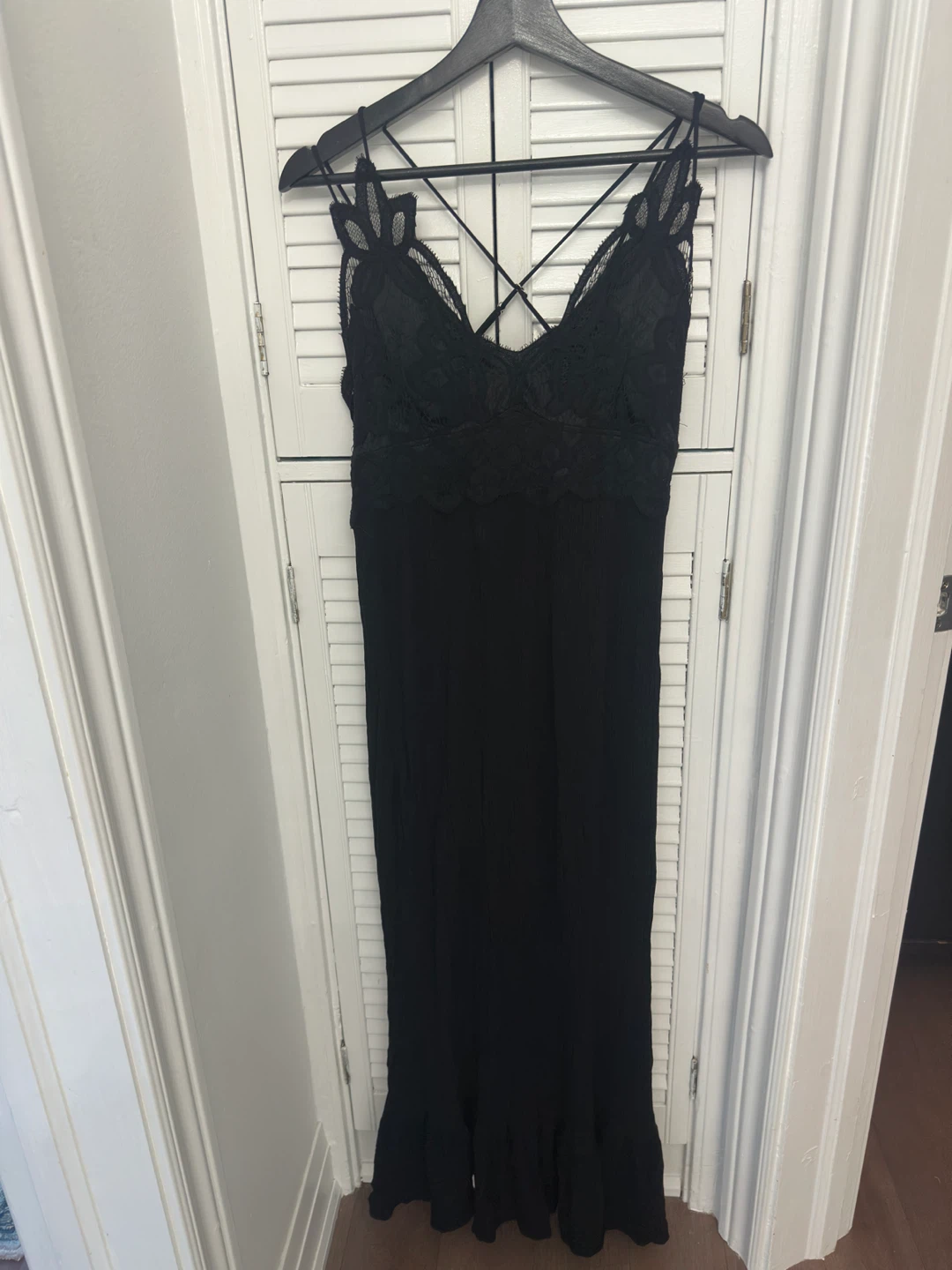Black Lace Trim Maxi Dress