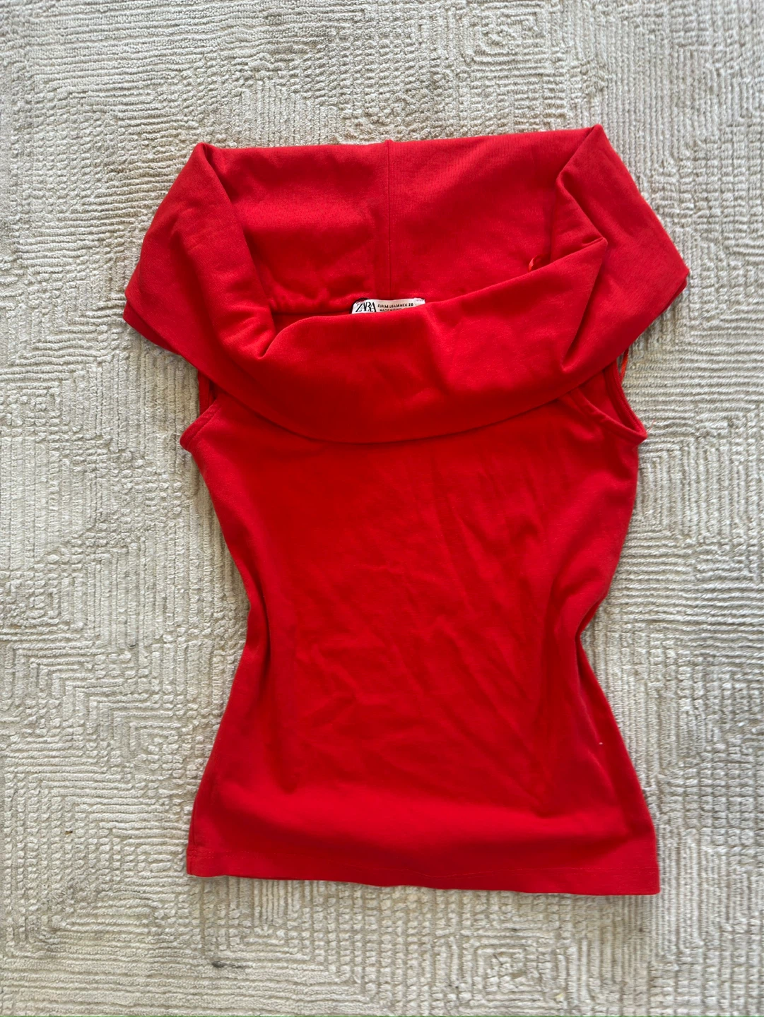 ZARA Red Sleeveless Cowl Neck Top