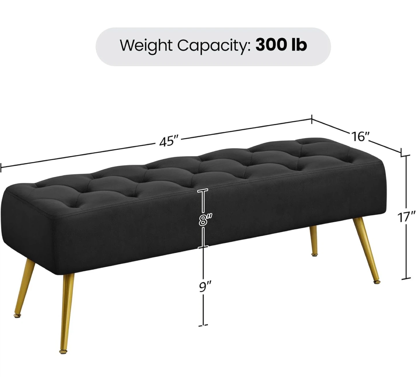 Black Velvet Tufted Bench - photo 4