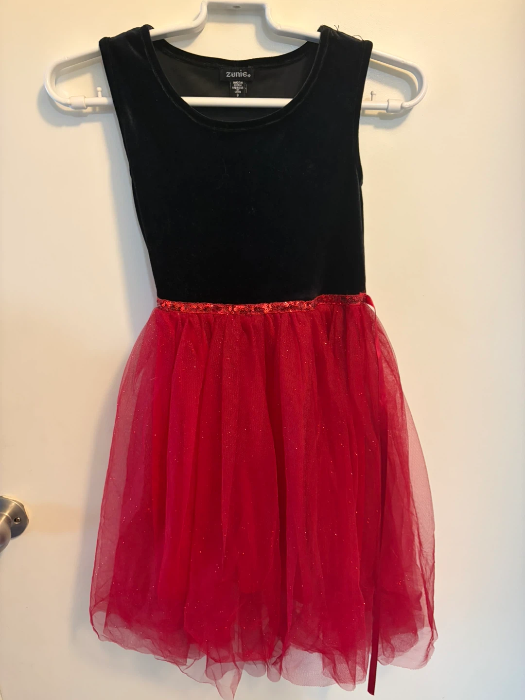 Zunie Black Velvet & Red Tulle Dress