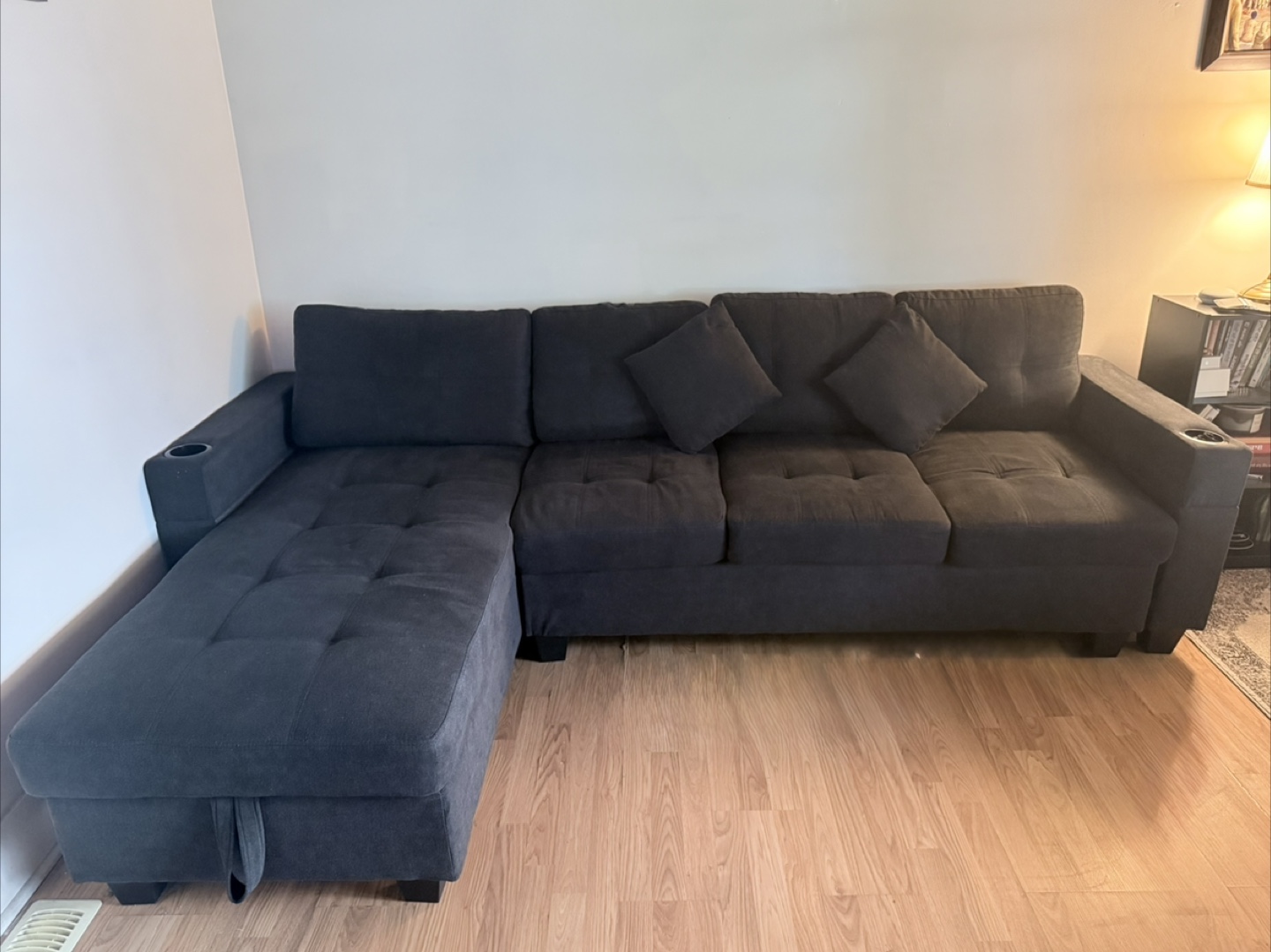 Dark Grey Sectional Couch with Storage