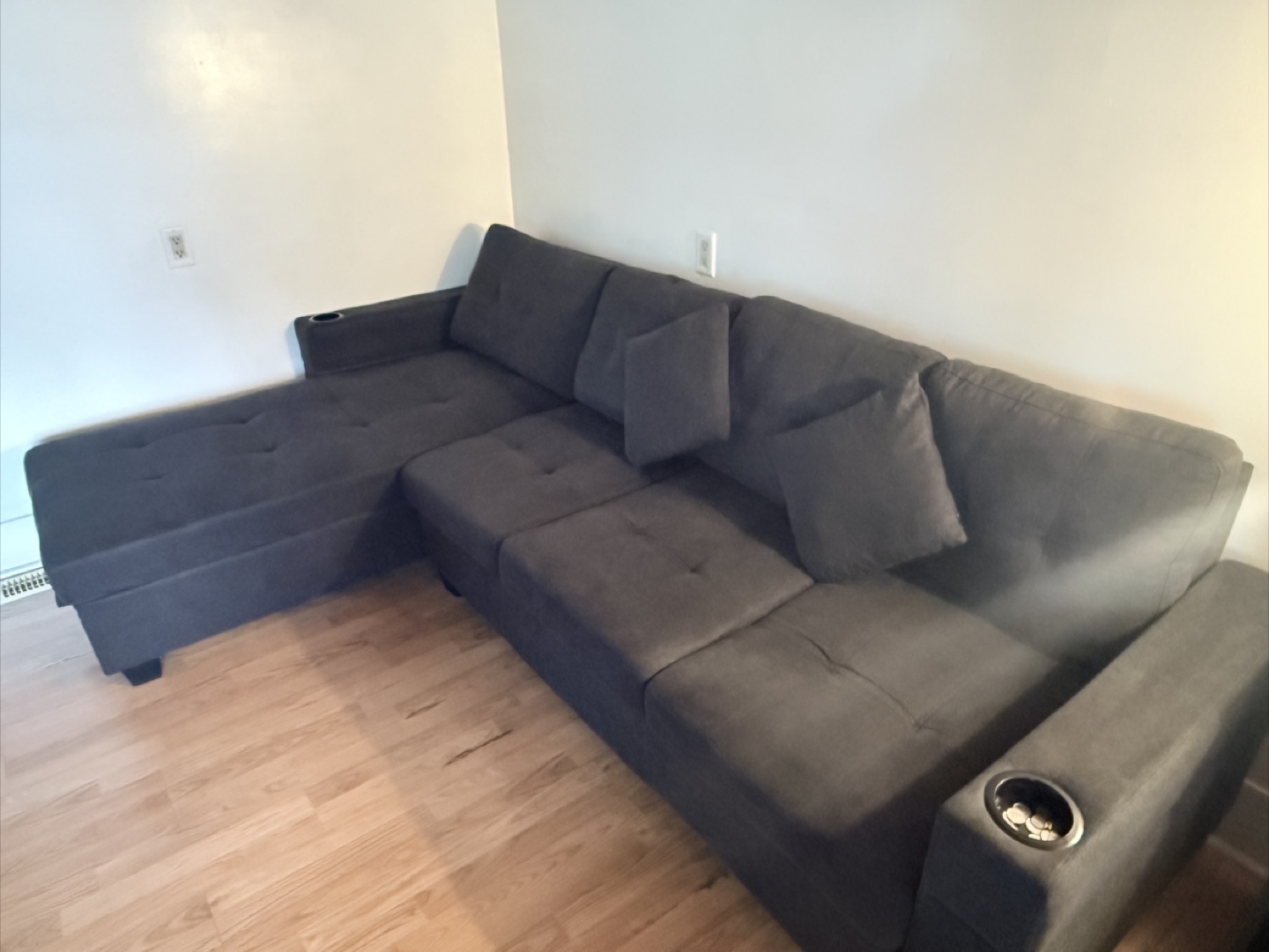 Dark Grey Sectional Couch with Storage - photo 2
