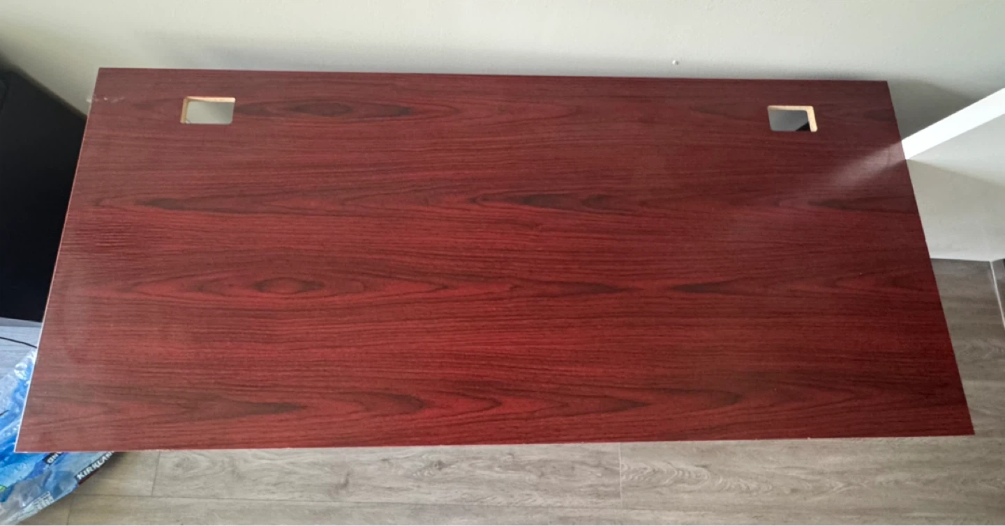 Dark Wood Grain Desk with Black Metal Legs - photo 3