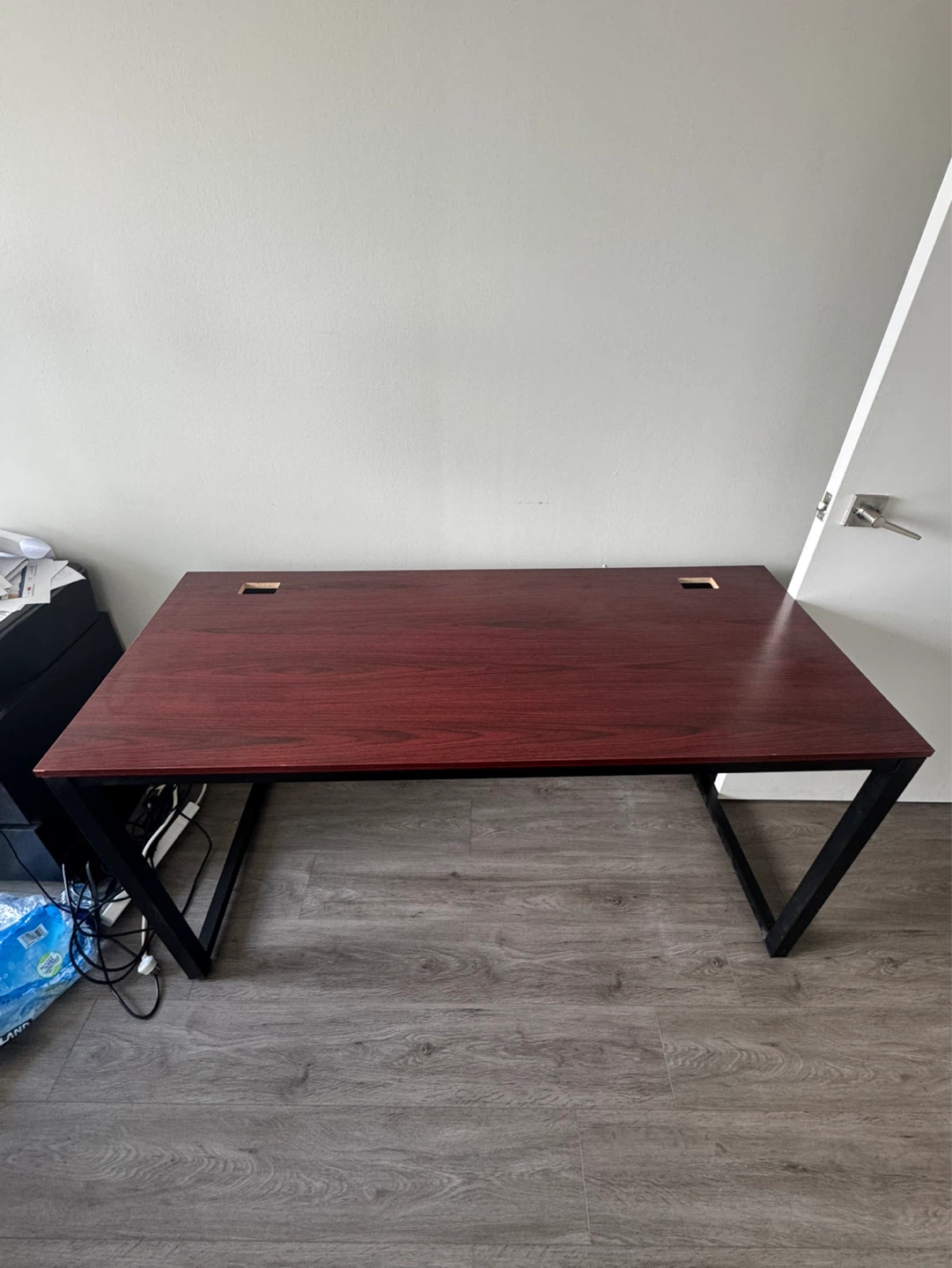 Dark Wood Grain Desk with Black Metal Legs - photo 4