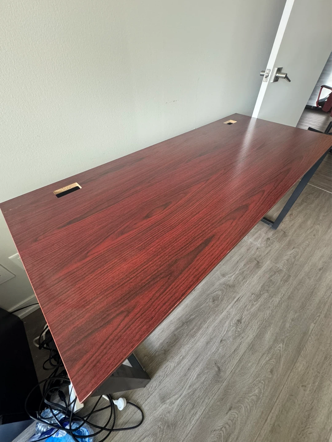 Dark Wood Grain Desk with Black Metal Legs - photo 2