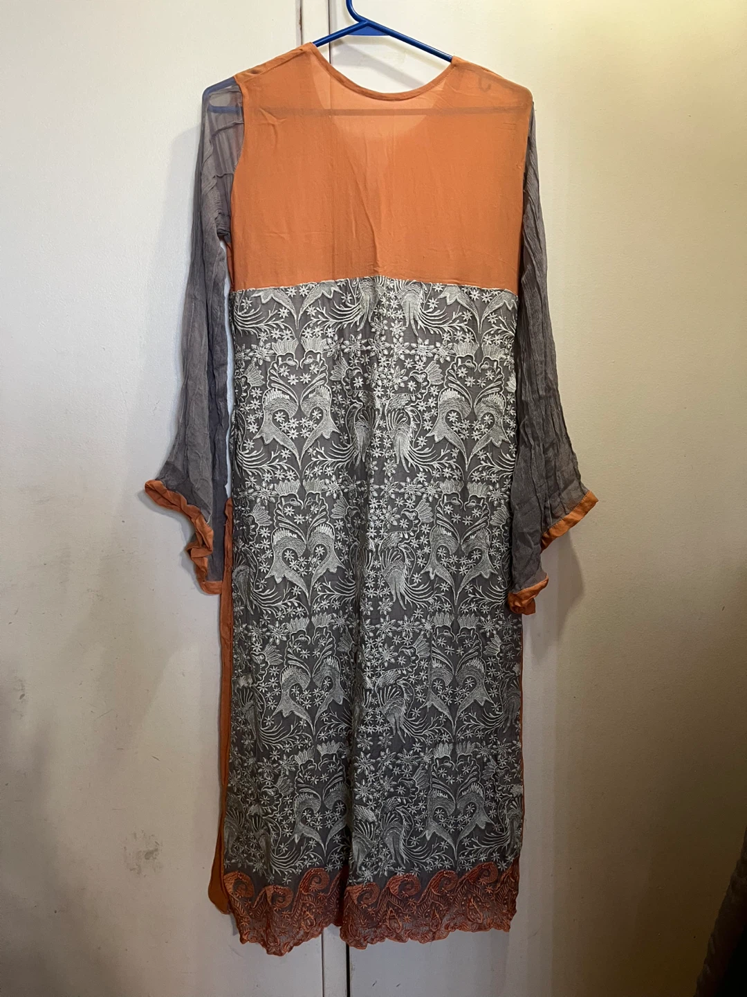 Orange and Grey Embroidered Kurti with Pants - photo 3