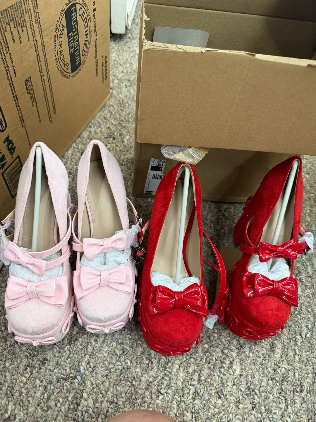 Red Platform Mary Jane Shoes with Bows & Hearts