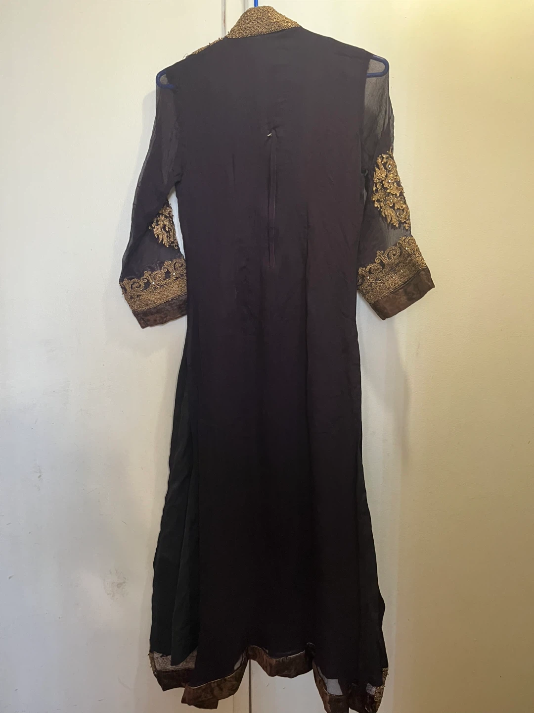 Embroidered Dark Purple Kurti with Pants and Dupatta - photo 5