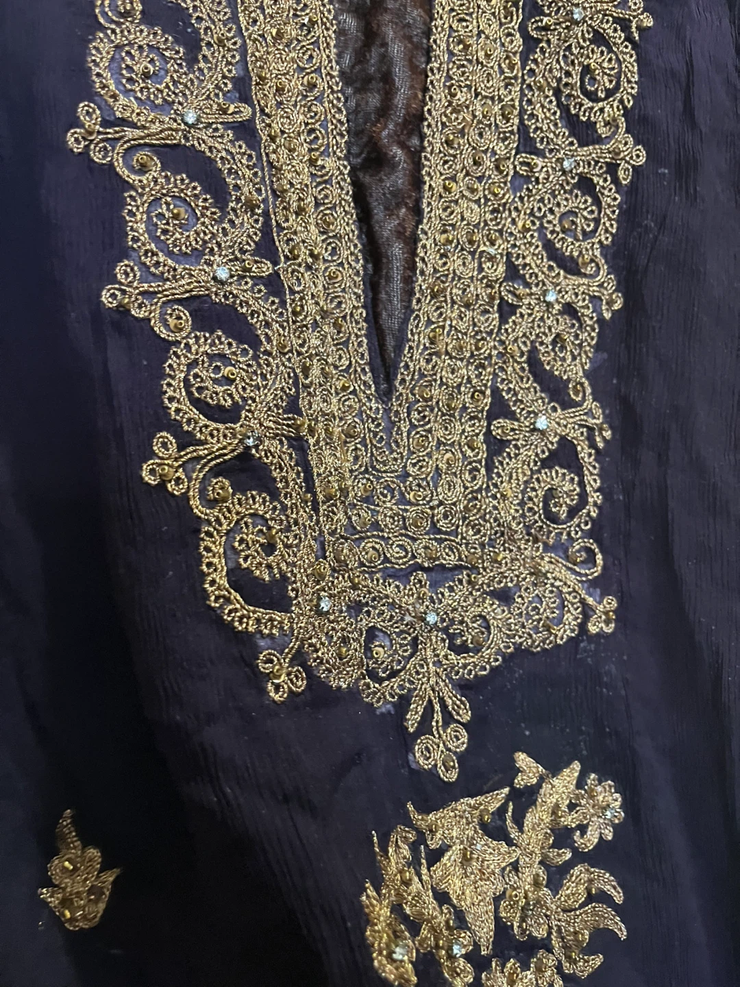 Embroidered Dark Purple Kurti with Pants and Dupatta - photo 2