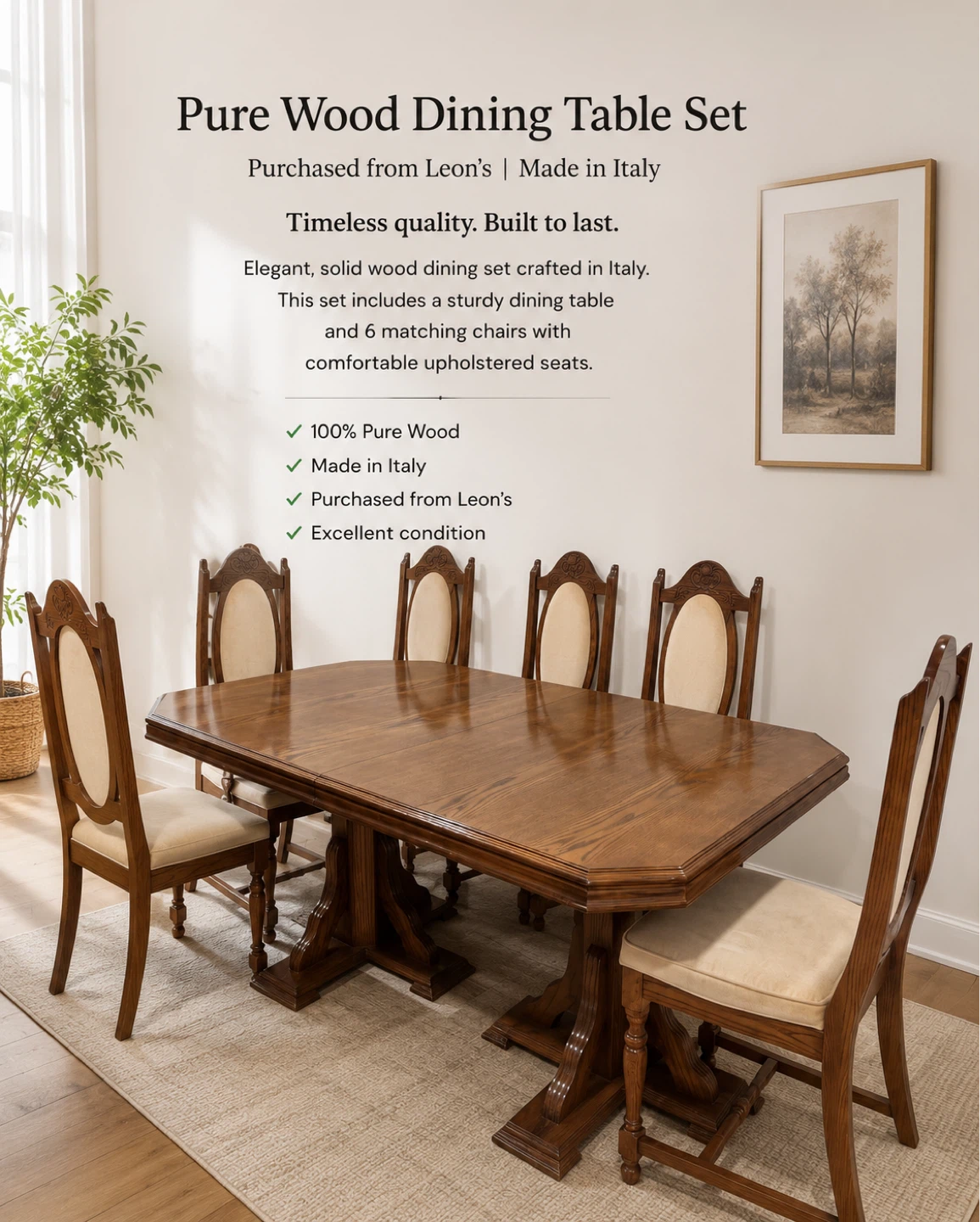 Pure Wood Dining Table Set -Made in Italy