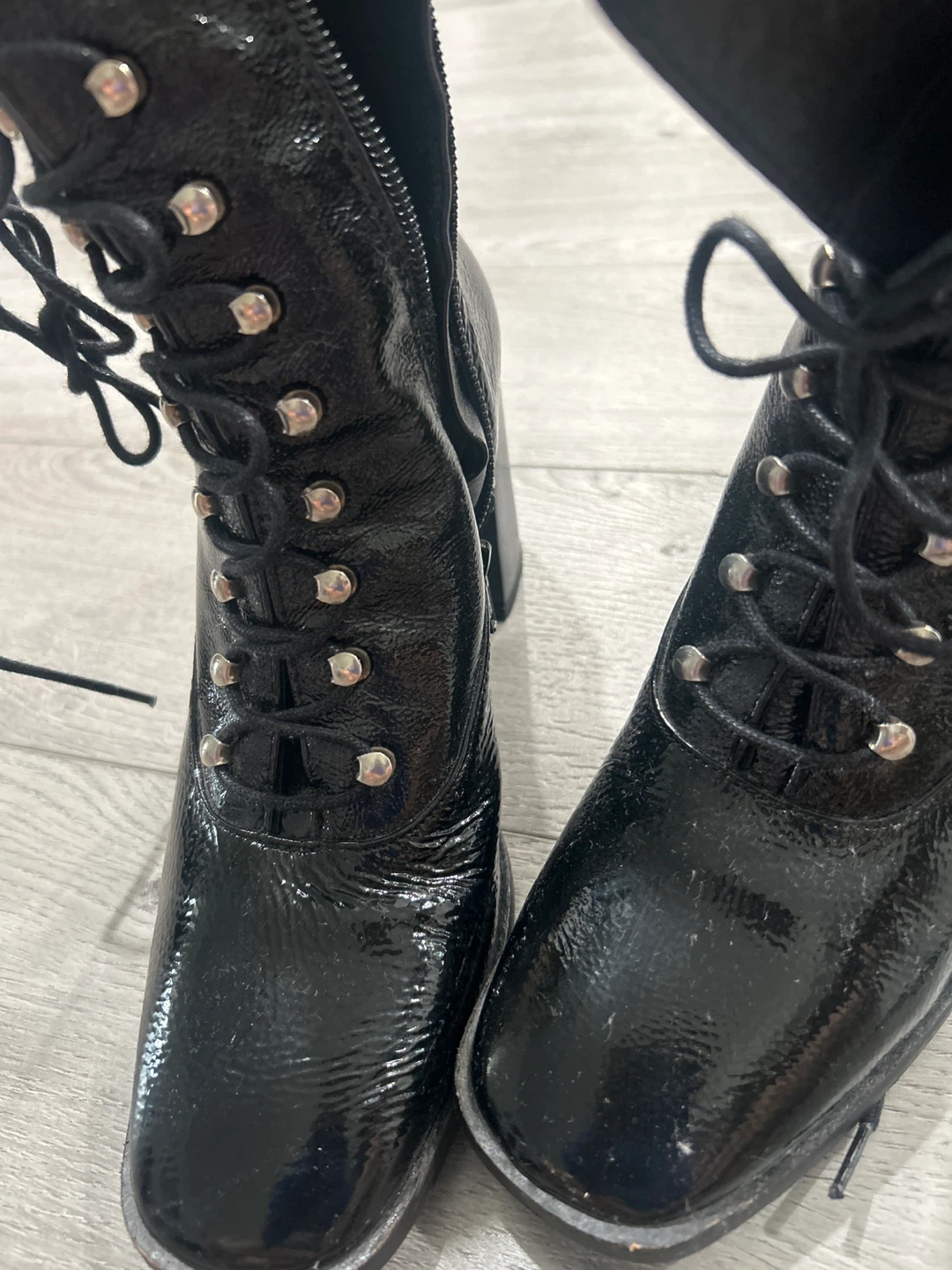 Black Patent Lace-Up Heeled Boots - photo 5
