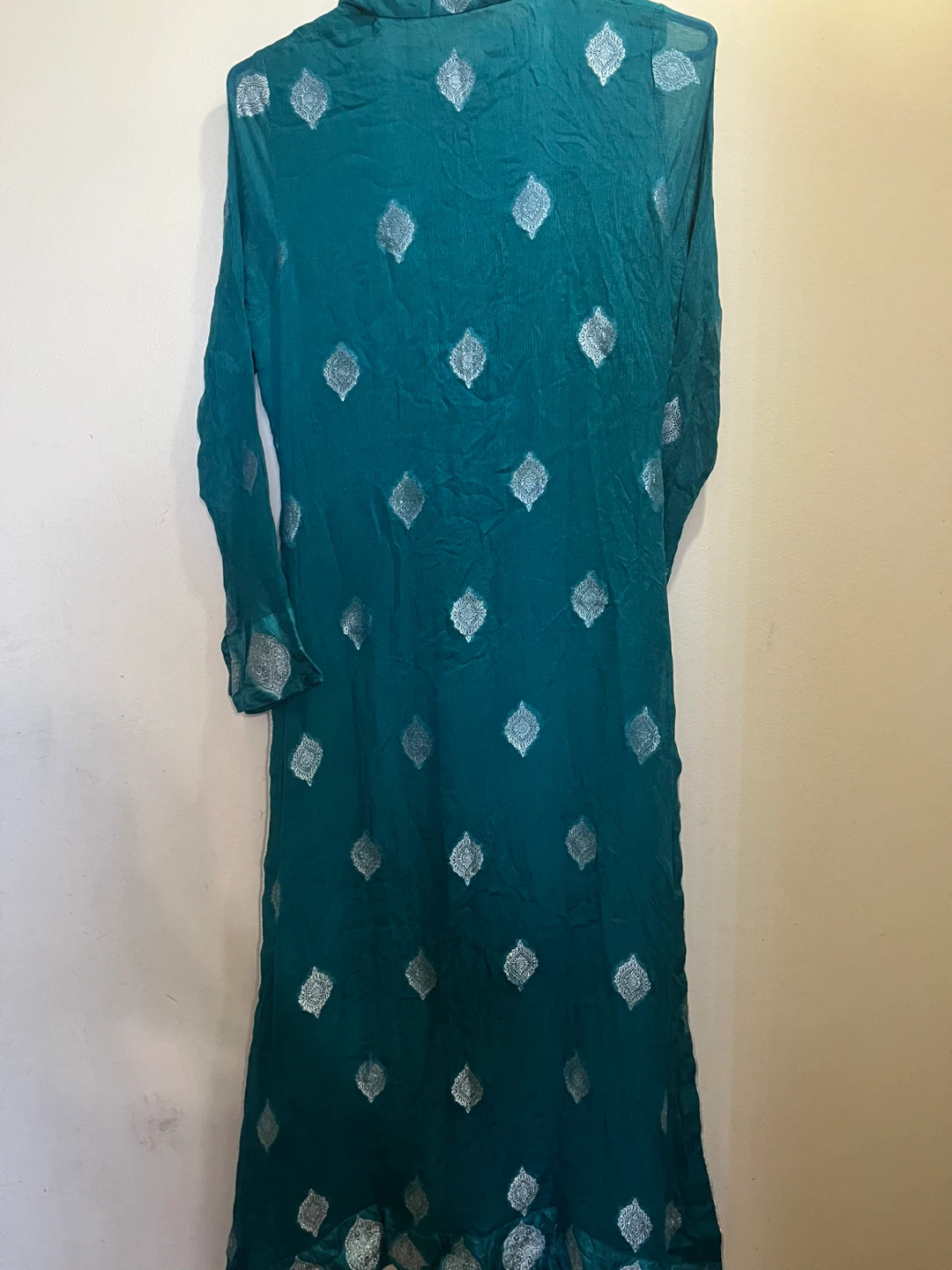 Teal Kameez Shalwar with Silver Embroidery - photo 2