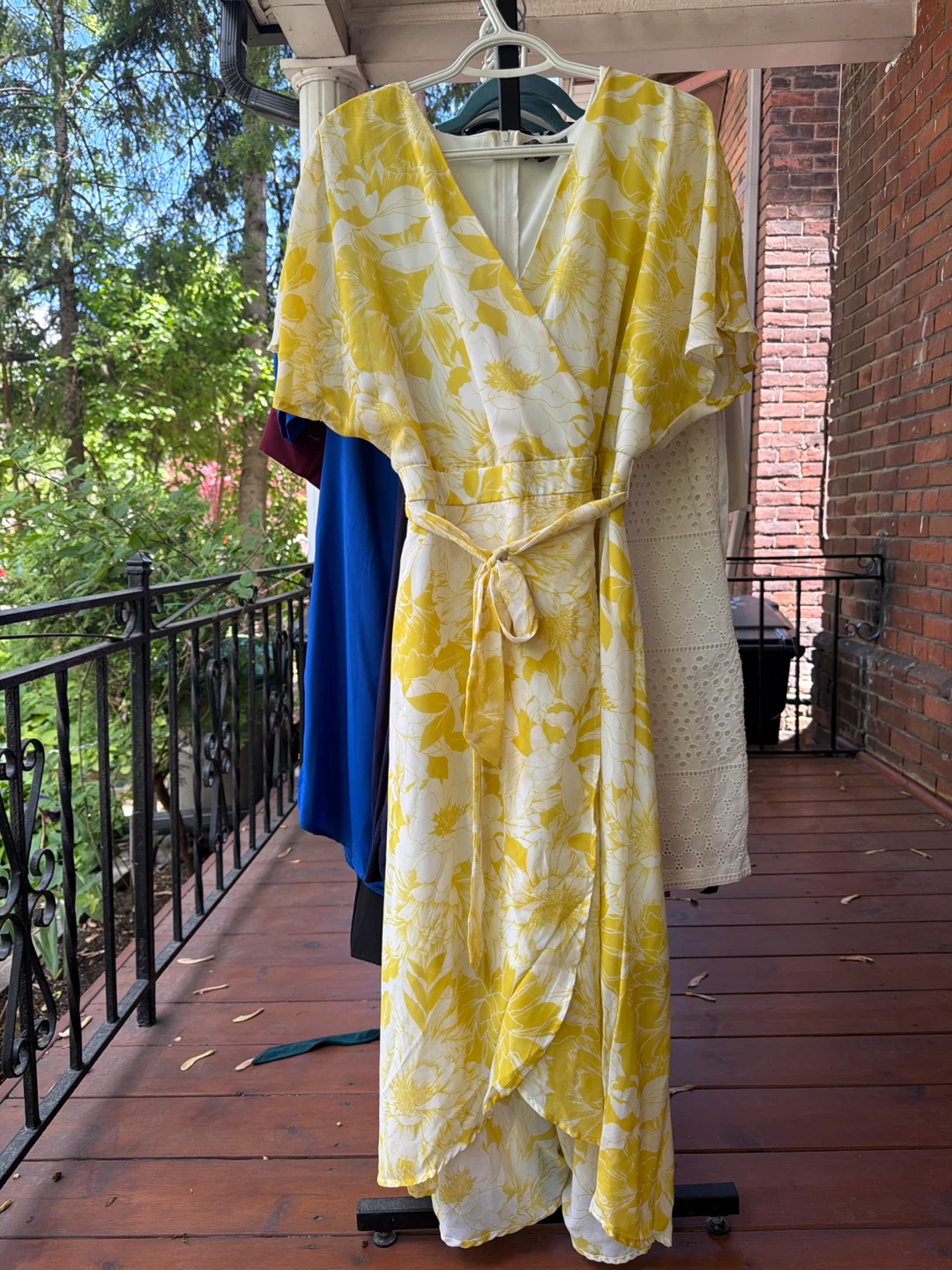 Yellow floral wrap dress