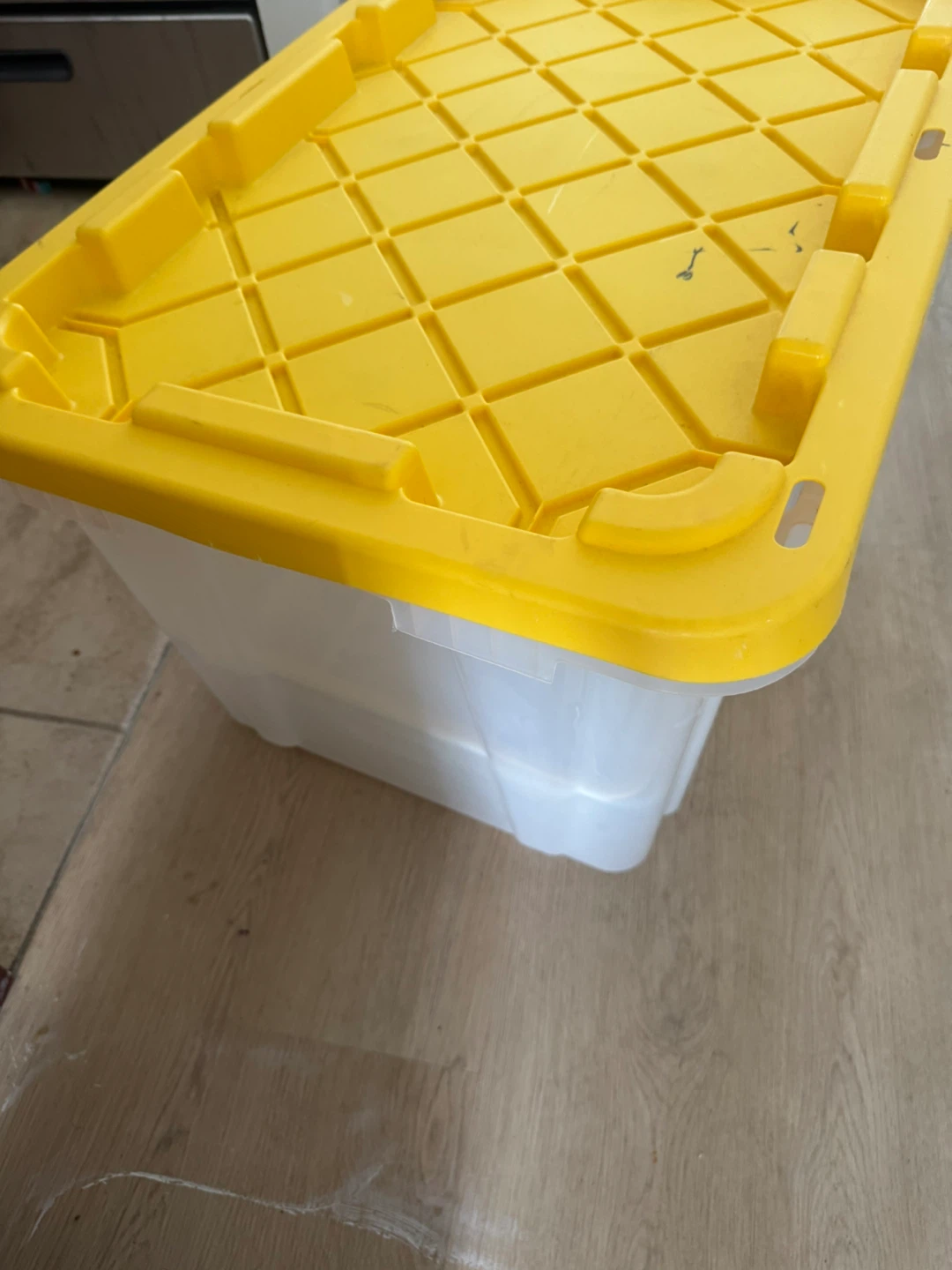 Large Storage Tote Bin with Yellow Lid - photo 2