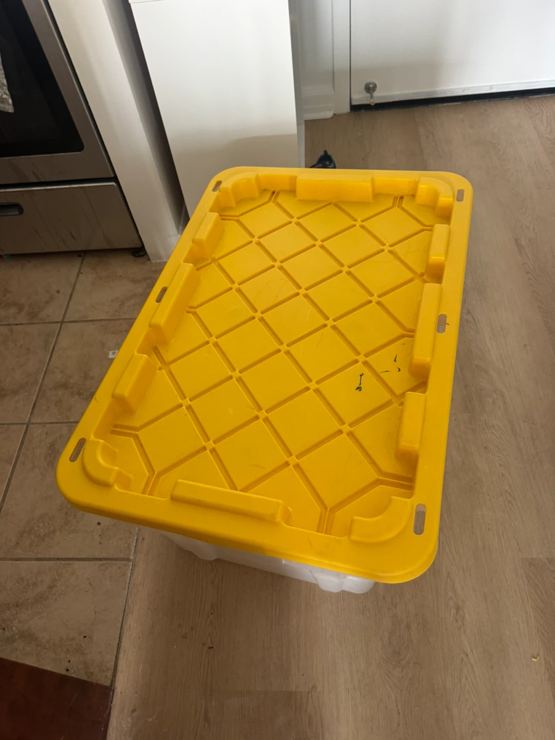Large Storage Tote Bin with Yellow Lid