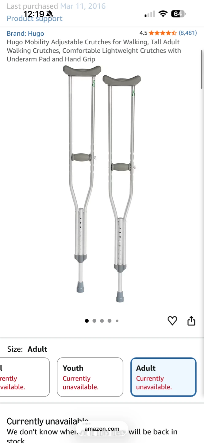Hugo Mobility Adjustable Tall Adult Crutches
