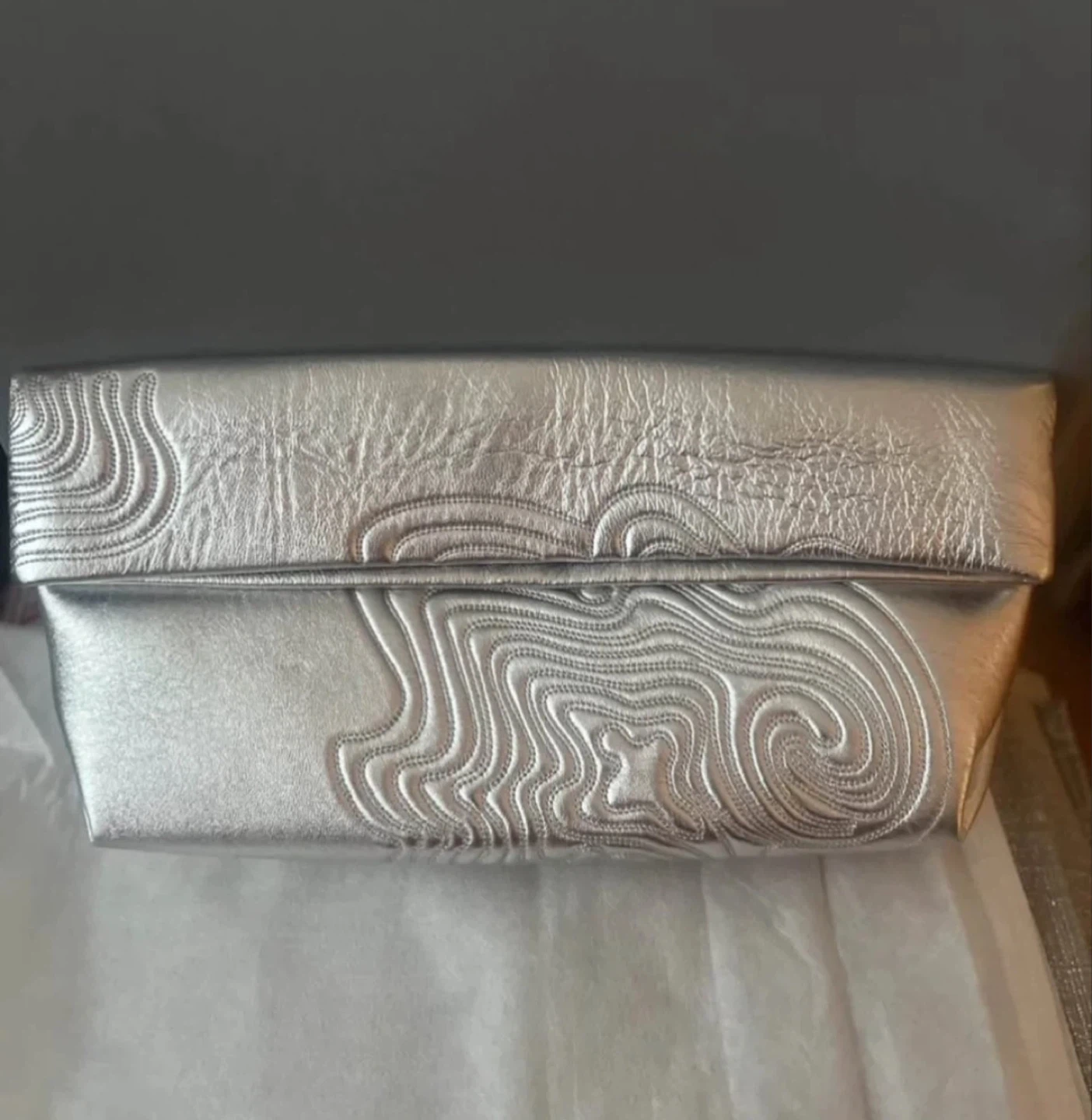 Silver Clutch Bag with Embossed Pattern - photo 2