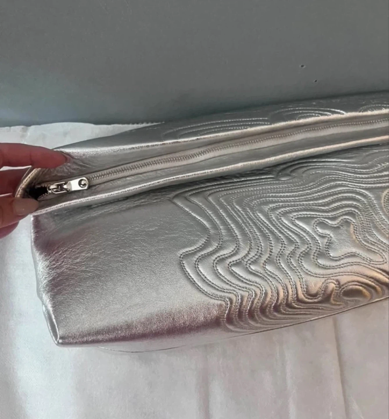 Silver Clutch Bag with Embossed Pattern - photo 5