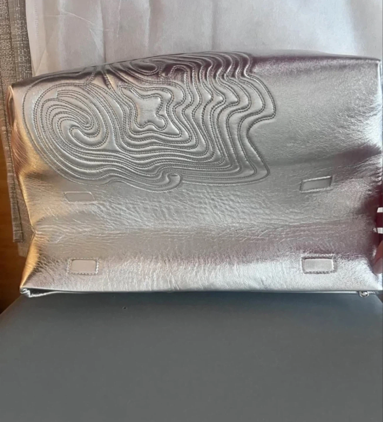 Silver Clutch Bag with Embossed Pattern - photo 4