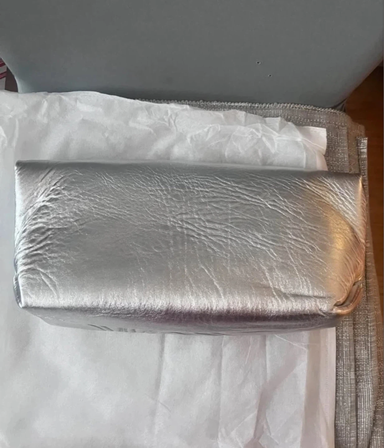 Silver Clutch Bag with Embossed Pattern - photo 3