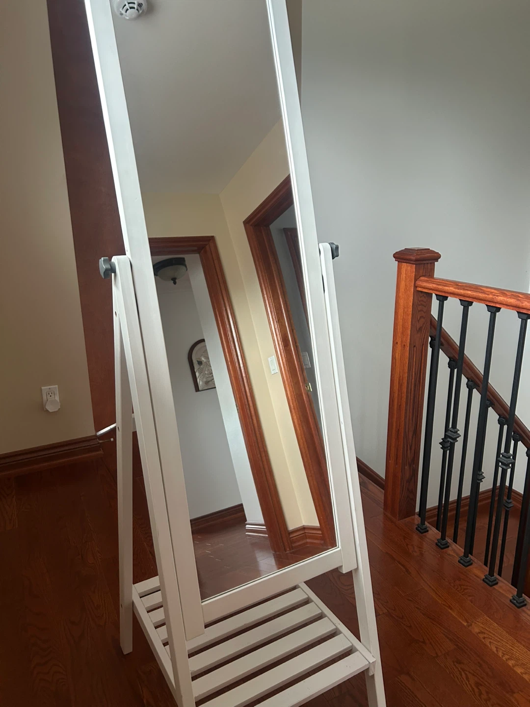 White IKEA Mirror with Storage Shelf